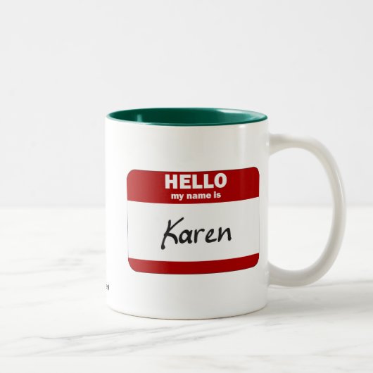 Hallo ist mein Name Karen (rot) Zweifarbige Tasse (Rechts)