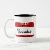 Hallo ist mein Name Mercedes (rot) Zweifarbige Tasse (Links)