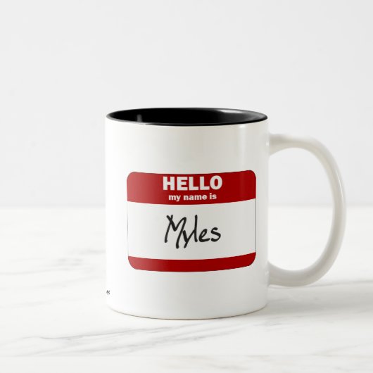 Hallo ist mein Name Myles (rot) Zweifarbige Tasse (Rechts)