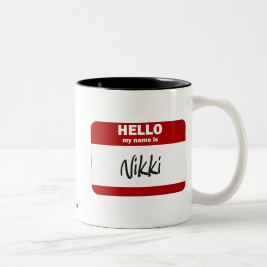 Hallo ist mein Name Nikki (rot) Zweifarbige Tasse (Rechts)