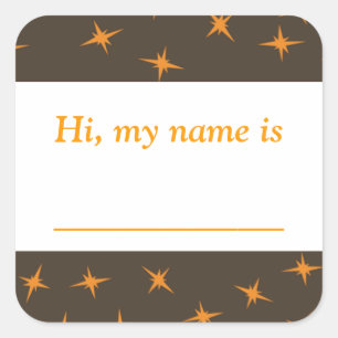 "Hallo, ist mein Name _" - orange Sterne auf Brown Quadratischer Aufkleber