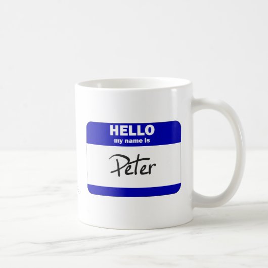 Hallo ist mein Name Peter (blau) Kaffeetasse (Rechts)