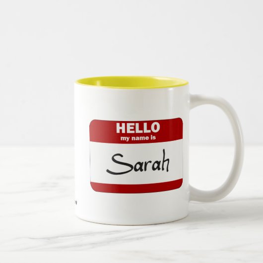 Hallo ist mein Name Sarah (rot) Zweifarbige Tasse (Rechts)