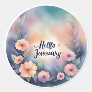 Hallo Januar Pink Blume Runder Aufkleber