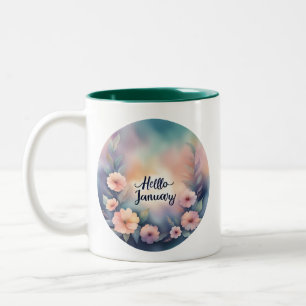 Hallo Januar Pink Blume Zweifarbige Tasse