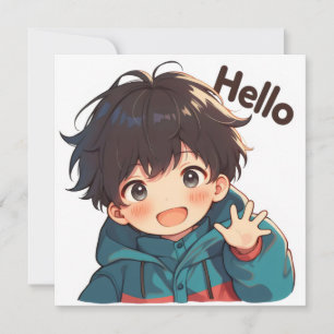 Hallo Kawaii Anime Junge Feiertagskarte