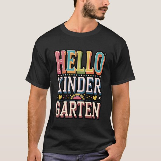 Hallo Kindergarten Buntes Schuldesign T-Shirt (Vorderseite)