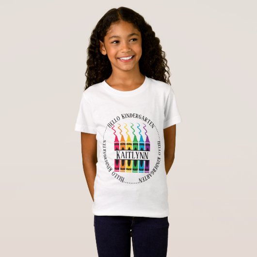 Hallo Kindergarten Crayon Name Design Custom Child T-Shirt (Vorne ganz)