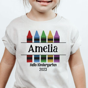 Hallo Kindergarten Crayon Zurück zum Schulnamen T-Shirt