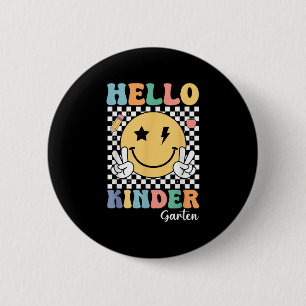 Hallo Kindergarten Lehrer Kinder Retro Smile Back  Button