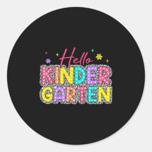 Hallo Kindergarten Leopard Back School Educate Cl Runder Aufkleber