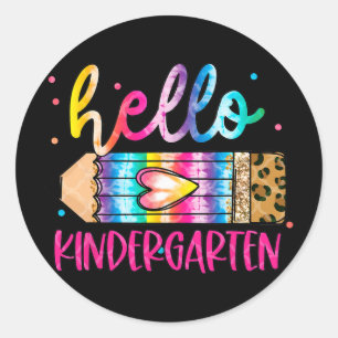 Hallo Kindergarten Leopard Tie Dye Bleistift Süß T Runder Aufkleber