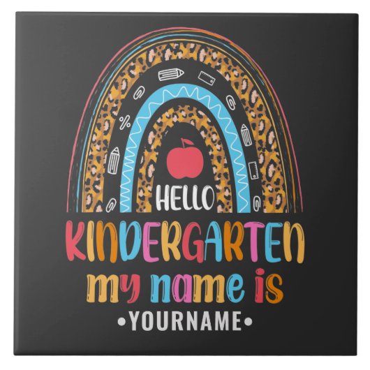 Hallo Kindergarten Rainbow Erster Schultag Fliese (Vorderseite)