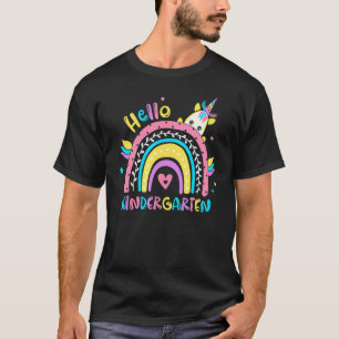 Hallo Kindergarten Regenbogen Einhorn Lehrer Rücke T-Shirt