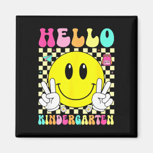Hallo Kindergarten Retro-Lächeln Gesicht zurück zu Magnet