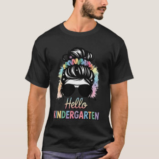 Hallo Kindergarten-Shirt unordentliche Bun-Tie-Dye T-Shirt