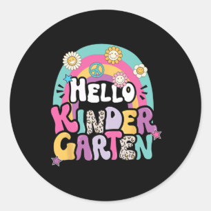 Hallo Kindergarten Zurück zur Lehrerin Junge Mädch Runder Aufkleber