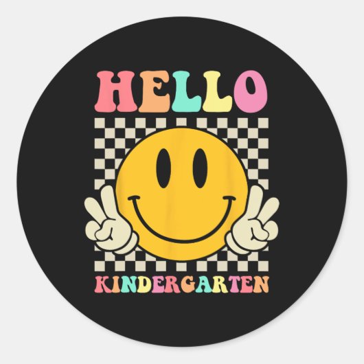 Hallo Kindergarten Zurück zur Schule Groovy Lehrer Runder Aufkleber (Vorderseite)