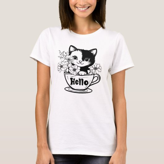 Hallo, Kittens Cup Blume T-Shirt (Vorderseite)