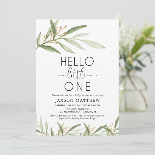 Hallo kleine geschlechtsneutrale Babydusche Einladung (Stehend Vorderseite)