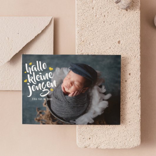 Hallo kleine jongen Gouden Hart Fotocollage Baby  Ankündigung