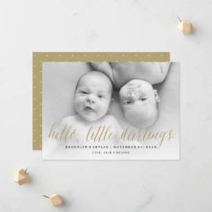 Hallo Kleine Lieblinge Gold Schrift Zwilling Foto  Ankündigung