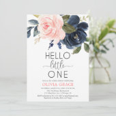 Hallo kleine pinkfarbene blaue Mädchen Dusche Einladung (Stehend Vorderseite)