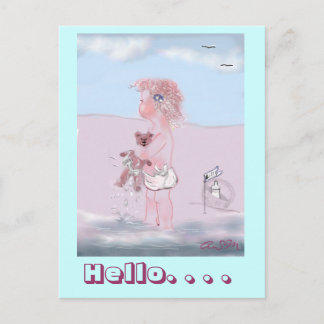 Hallo - kleine Süße + Teddy Postkarte