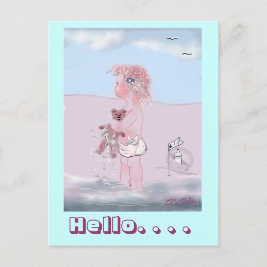 Hallo - kleine Süße + Teddy Postkarte (Vorderseite)