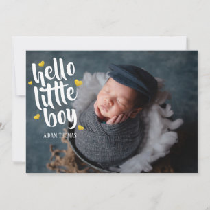 Hallo kleiner Junge Gold Herz Foto Collage Geburt Ankündigung