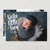 Hallo kleiner Junge Gold Herzfoto Collage Birth Ankündigung (Vorne/Hinten)