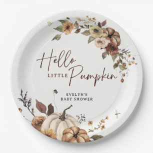 Hallo kleiner Kürbis Herbst-Baby-Party Pappteller