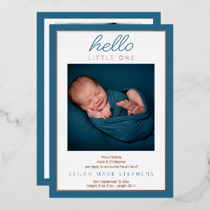 Hallo Kleiner Zwei Foto Baby Geburtsanzeige Folieneinladung