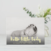 Hallo kleines Baby Gelb Foto Geburtserklärung Ankündigung (Stehend Vorderseite)