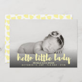 Hallo kleines Baby Gelb Foto Geburtserklärung Ankündigung (Vorne/Hinten)