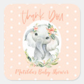 Hallo Kleines Dankeschön an Elefantenbaby Dusche Quadratischer Aufkleber (Vorderseite)