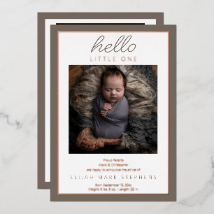 Hallo Kleines Zwei-Foto-Baby-Geburtsanzeige Folieneinladung