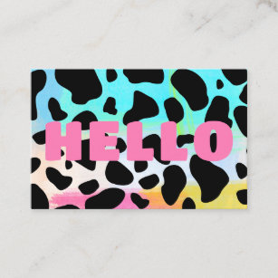 Hallo Kuh Print Black Pink Aqua Gelb Abstrakt Visitenkarte