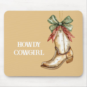 Hallo Kuhgirl-Stiefel Rot Grüne Schleife Mousepad