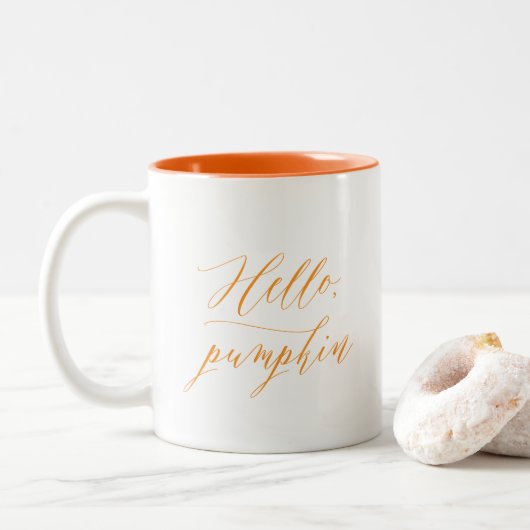 Hallo Kürbis-Fall-Kaffee-Tasse Zweifarbige Tasse (Mit Donut)
