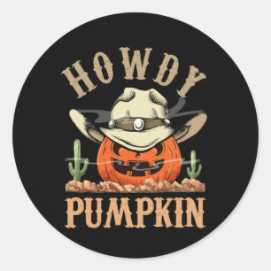 Hallo Kürbis Herbst Western Halloween Vintage Rod Runder Aufkleber