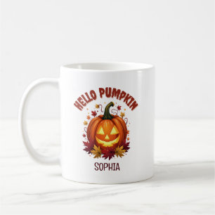 Hallo Kürbis   Herbstliche Blätter Personalisiert Kaffeetasse