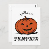 Hallo Kürbis Jack-o-Laterne Illustration, Schwarz Postkarte (Vorne/Hinten)