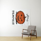 Hallo Kürbis Jack-o-Laterne Illustration, Schwarz Wandteppich (Beispiel (Horizontal))