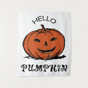 Hallo Kürbis Jack-o-Laterne Illustration, Schwarz Wandteppich