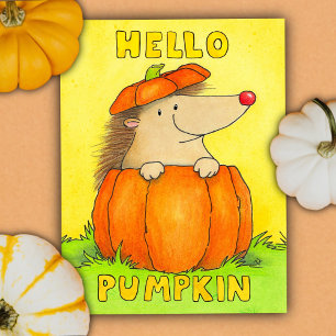 Hallo Kürbis - Süßer Igel Herbst  Postkarte