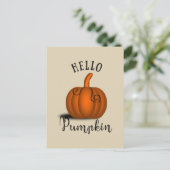 Hallo Kürbis Wasserfarbe Herbst lustig Postkarte (Stehend Vorderseite)