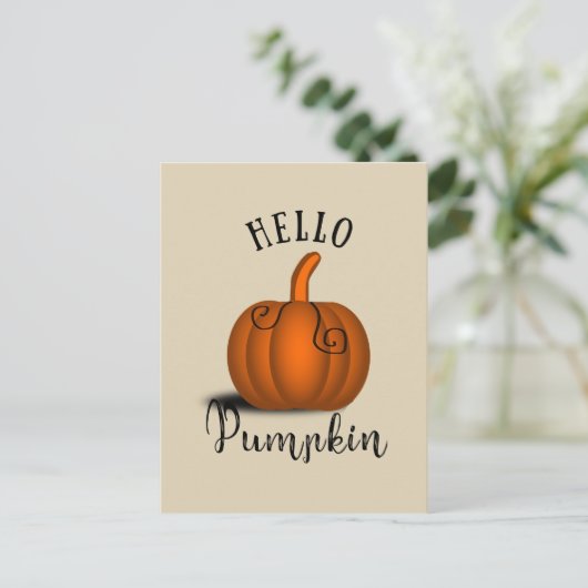 Hallo Kürbis Wasserfarbe Herbst lustig Postkarte (Stehend Vorderseite)
