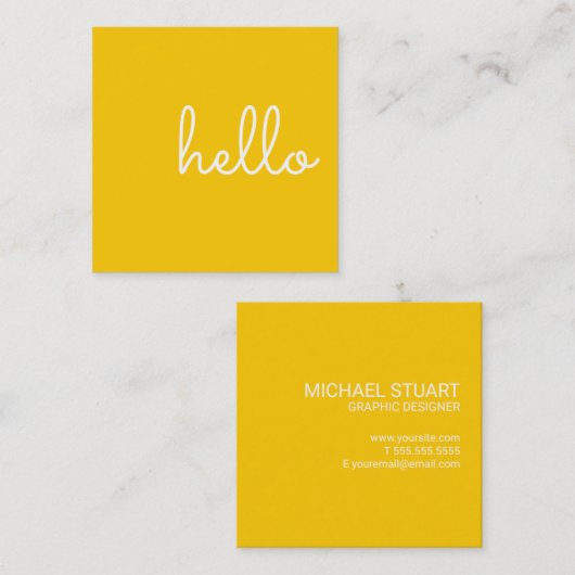 Hallo | Lässig modern weiß und gelb Quadratische Visitenkarte (Vorne/Hinten)