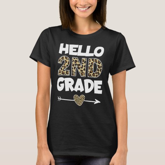 Hallo Leopard Print Second Grade Lehrer T-Shirt (Vorderseite)